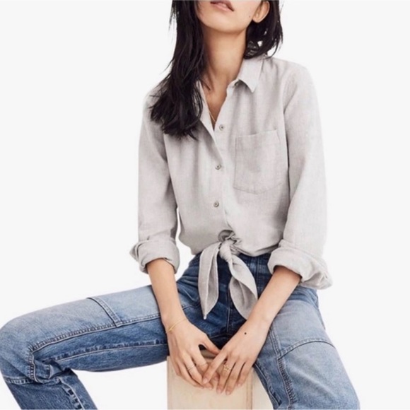 Madewell Flannel Front Tie Button Down Shirt - Picture 2 of 10